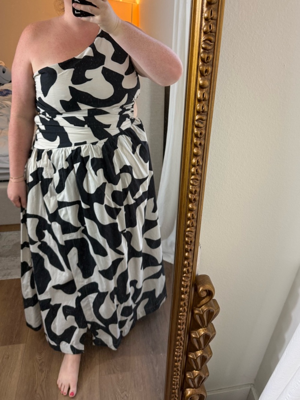 Abercrombie One Shoulder Black White Dress With Waist Cutout - Picture 2 of 7